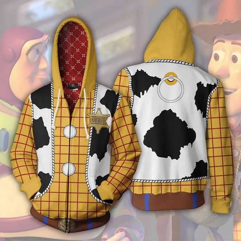 jaqueta toy story xerife woody cosplay zip up hoodie jacket roupas tamanho grande 6 Pelúcia Toy Story 4 novo personagem coelho e pato recheado super macio brinquedos crianças brinquedos