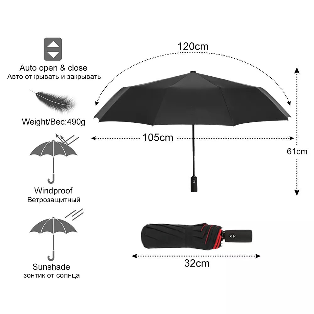 Mei misaki totalmente automático três guarda-chuva dobrável com