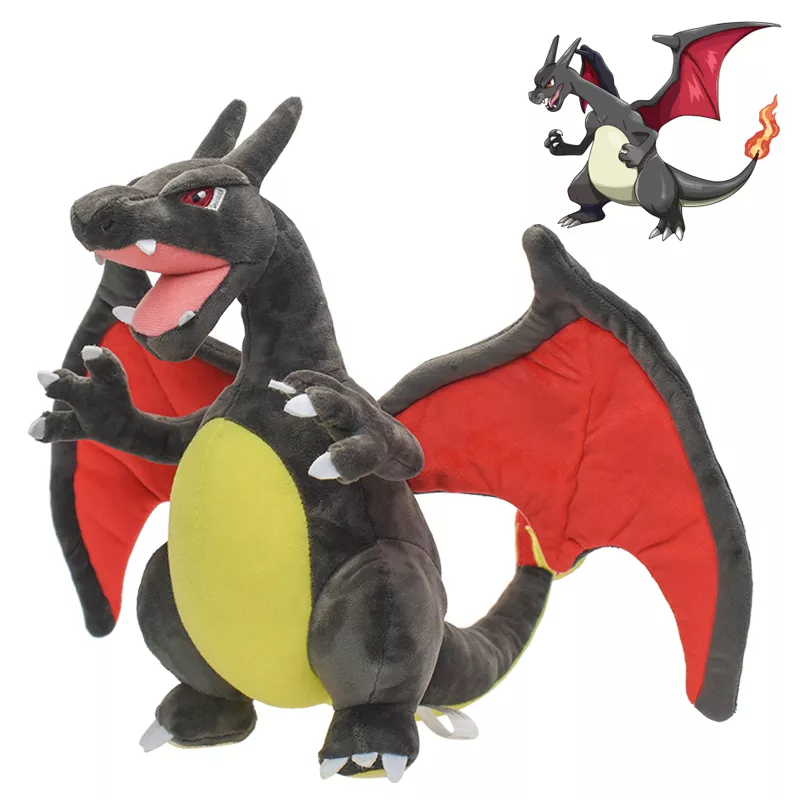 Pokemon o mais forte mega super charizard dragão brinquedos de pelúcia  preto 23cm