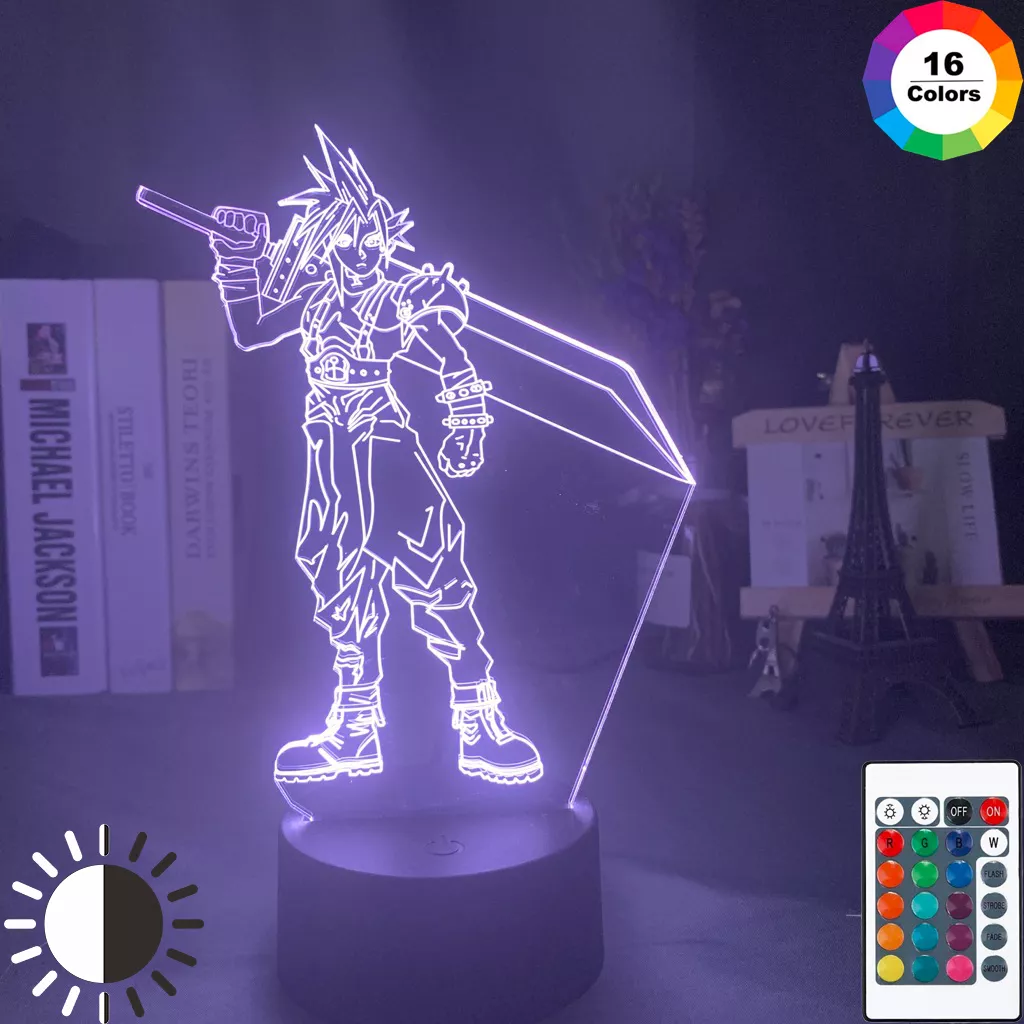 Luminária Final Fantasy luz noturna em led 3d, crianças, luz noturna colorida para decoração de quarto, usb, lâmpada de mesa, jogo final, presente fantasia 1